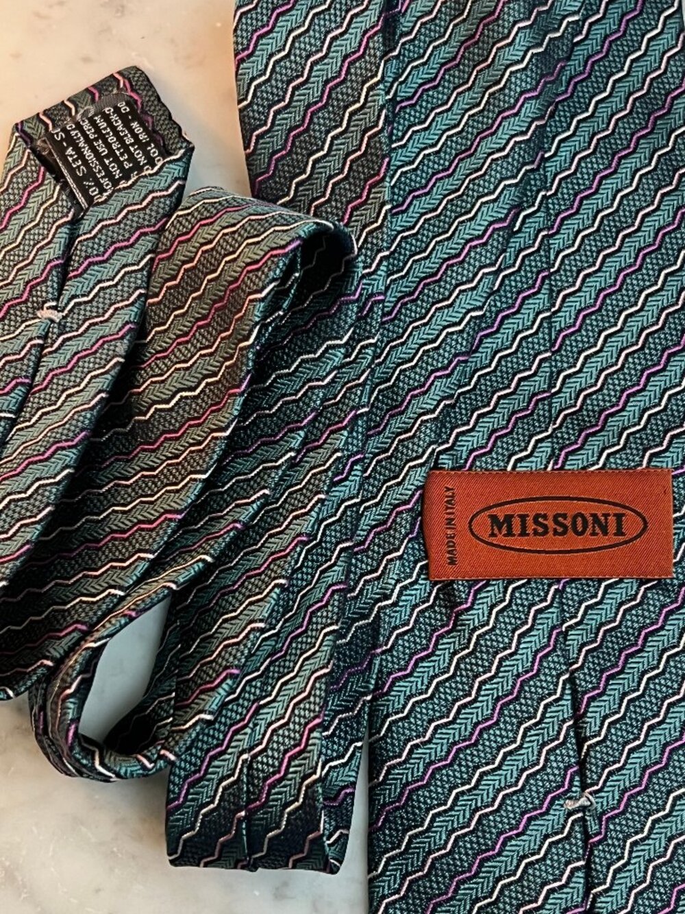 Missoni teal/purple silk necktie/tie